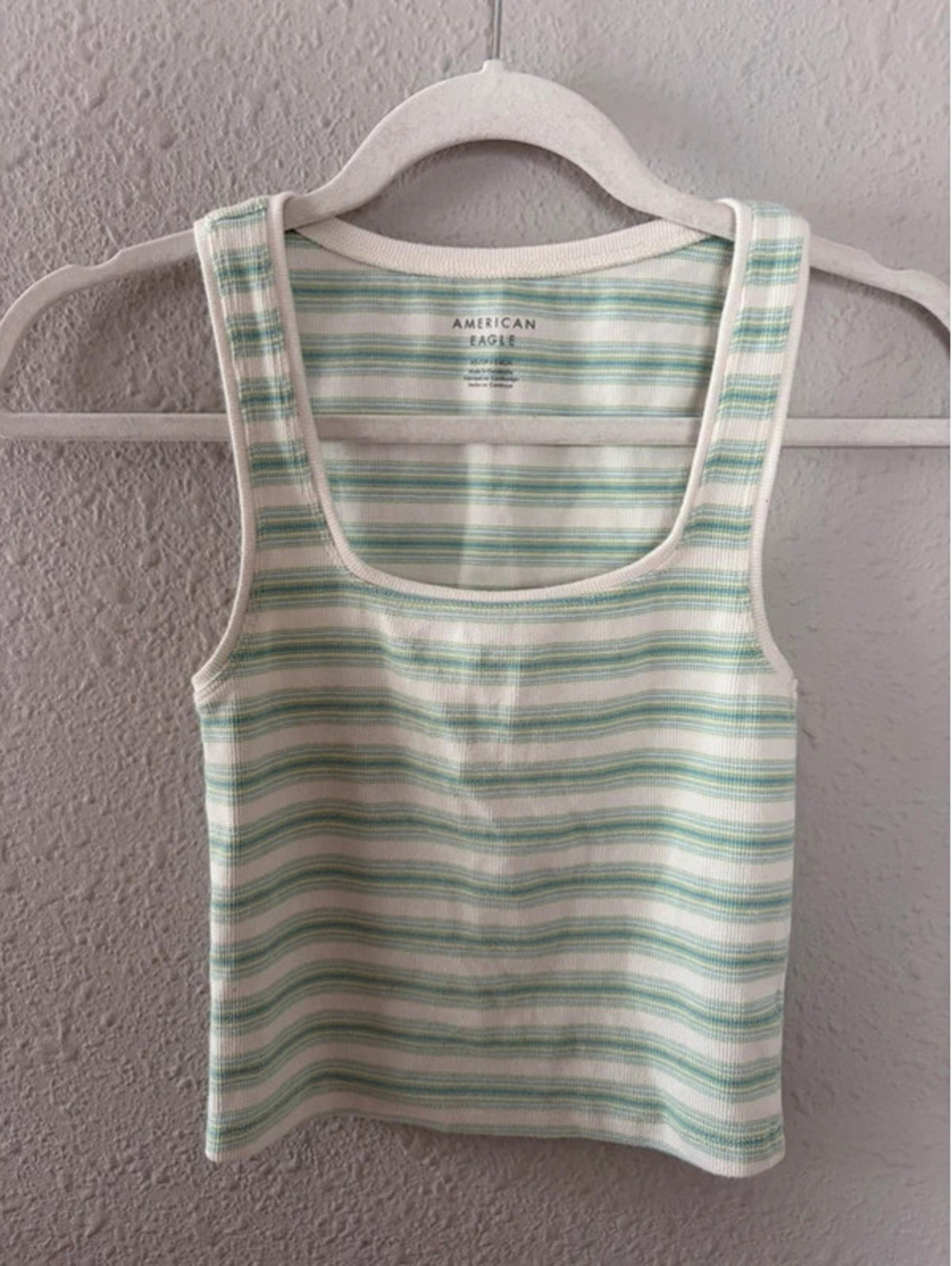 American Eagle green/blue/white striped cropped tank size XS